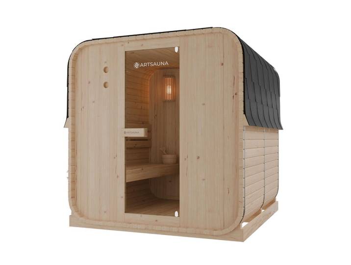 Artsauna Fasssauna Nolvik XL inkl. Zubehör-Set, Naturfarben, Holz, 185x194x220 cm, Freizeit & Co, Wellness & Gesundheit, Sauna