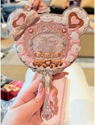 Uplift Picks Flower Knows Sweetie Bear Hand Mirror Creamy Pink Vanity Mirror 02