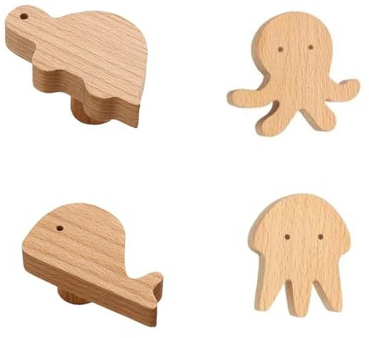 Set van 4 houten kastknoppen voor kinderen met dierenontwerpen