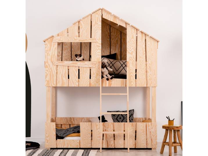 Lit cabane superposé 90x190 sommier inclus Floriane Bois