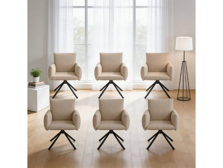 Sièges pour salle à manger - Velours beige - Pivotante 360° - Accoudoirs rembourrés - Pieds métal