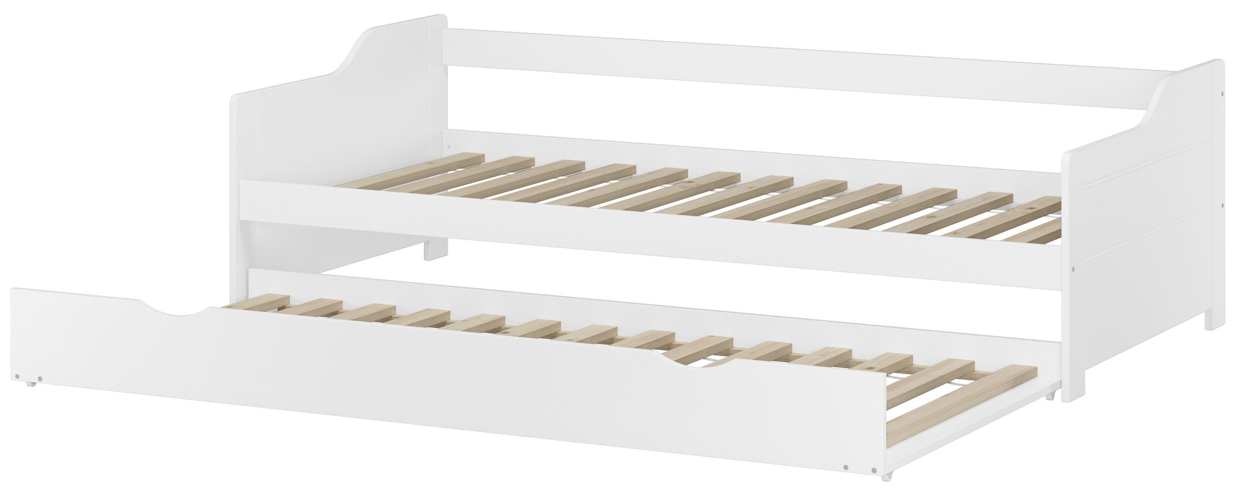 Sofabett Couchbett Wohnbett 90x200 Einzelbett Bettkasten Kiefer weiß Zubehör wählbar V-60.34-09WRollrost inkl.
