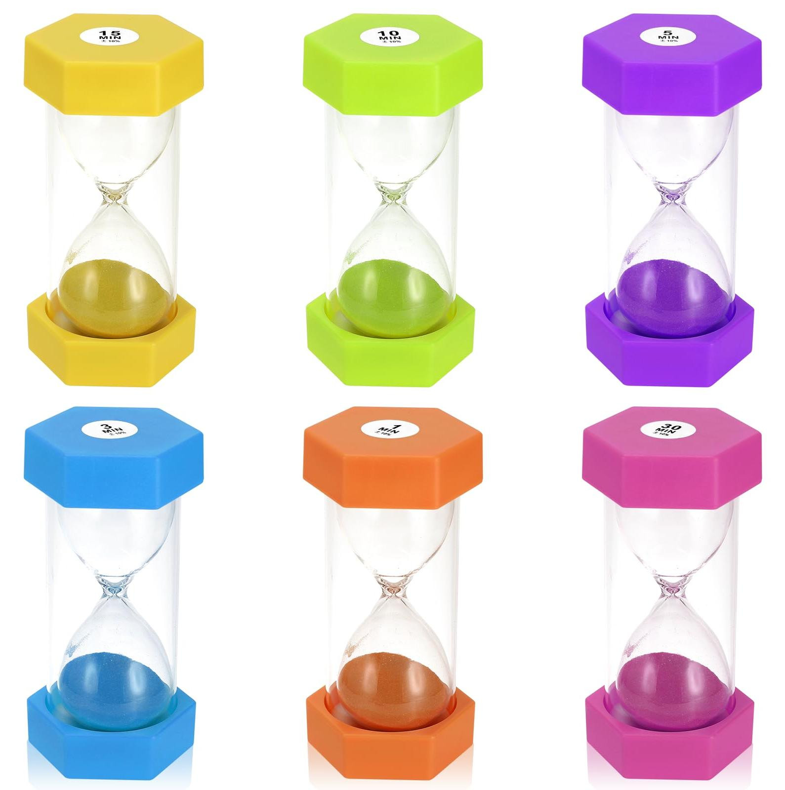 Dripio Zandloper set van 6 stuks, 1-30 minuten, kleurrijk, voor kinderen en kantoor