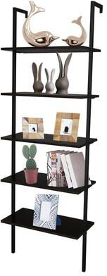 karlinc 5-Tier Industrial Wood Ladder Bookcase with Metal Frame