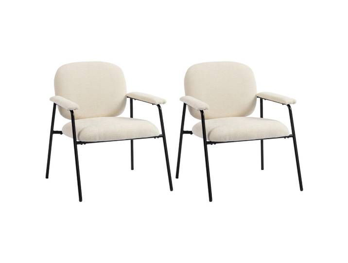 Homcom Sessel 2er Set Polyester Cremeweiß, Metall, Füllung: Schaumstoff, 64x76.5x67 cm, Wohnzimmer, Sessel
