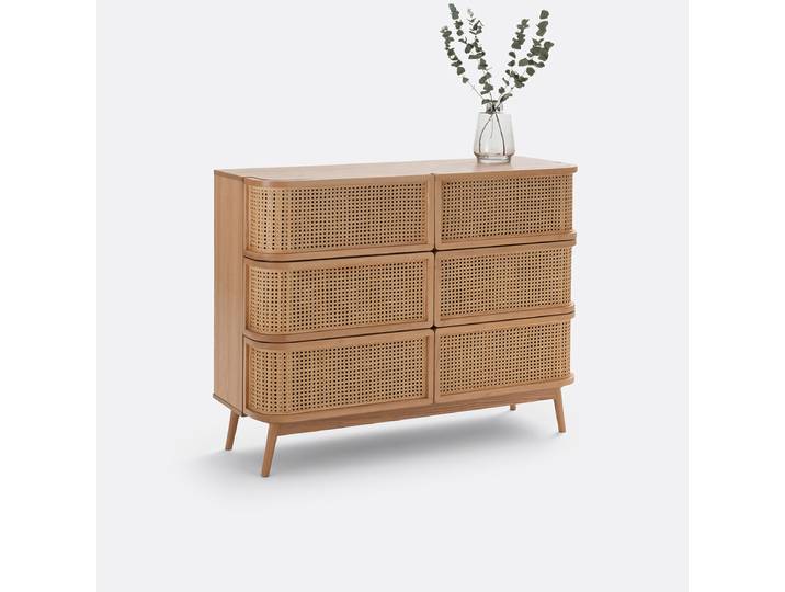 LA REDOUTE Commode 6 tiroirs en cannage Laora Beige