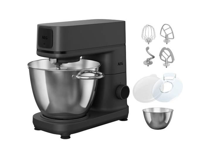 AEG Küchenmaschine Deli 5, Schwarz, Edelstahl, Metall, Kunststoff, 5 L, 24.5x33.0x38.0 cm, Küchengeräte, Küchenmaschinen