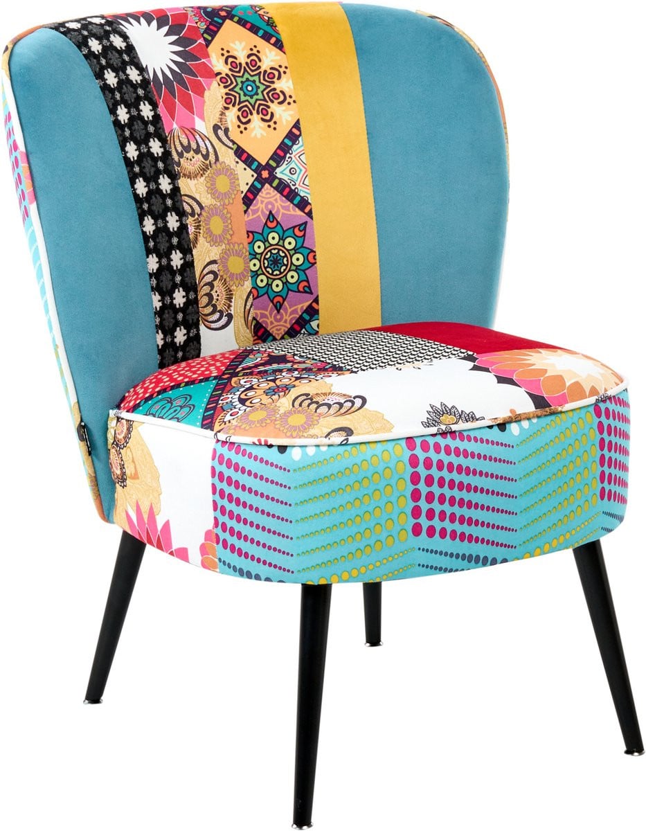 Voss Moderne armloze accentfauteuil met patchwork stof in blauw voor de woonkamer of kinderkamer