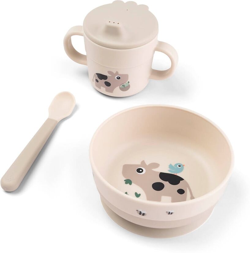 Done by Deer Set mi primera vajilla con bowl c-ventosa, taza aprendizaje y cuchara.  (10.5 X 14.5 X 26 Cm) Arena niño
