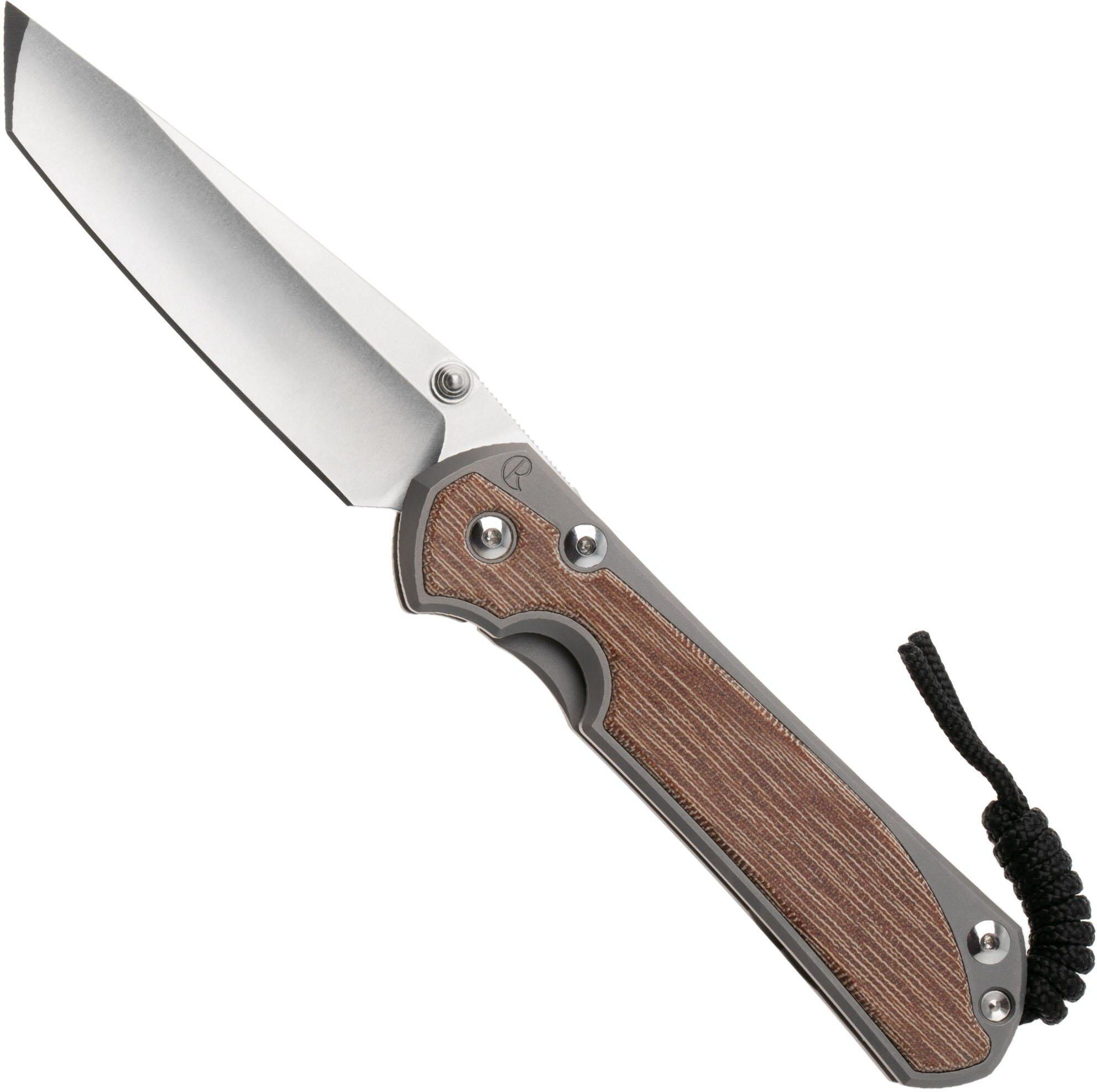 Chris Reeve Knives Chris Reeve Large Sebenza 31, L31-1234, Stonewashed CPM MagnaCut Tanto, Glass Blasted Titanium, Natural Canvas Micarta Inlay, coltello da tasca