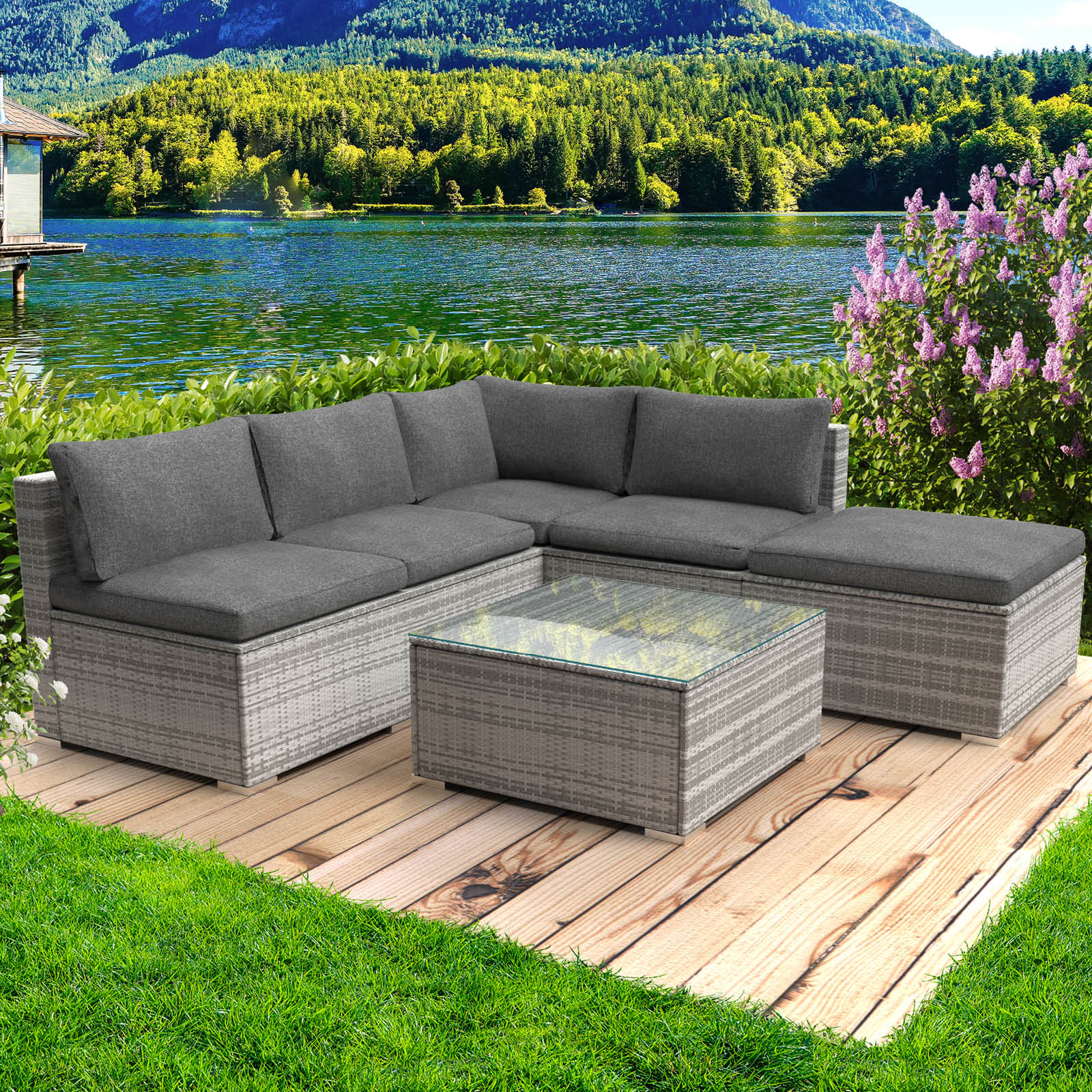 Brast Polyrattan Garten Lounge Set OASE grau