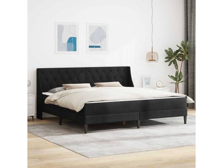 TUERYAFEK Samtbettgestell Mit Matratze Schwarz 200x200 cm Fester Lattenrost, Kunststoffbeine, Fleckenresistenter Stoff, Pflegeleicht