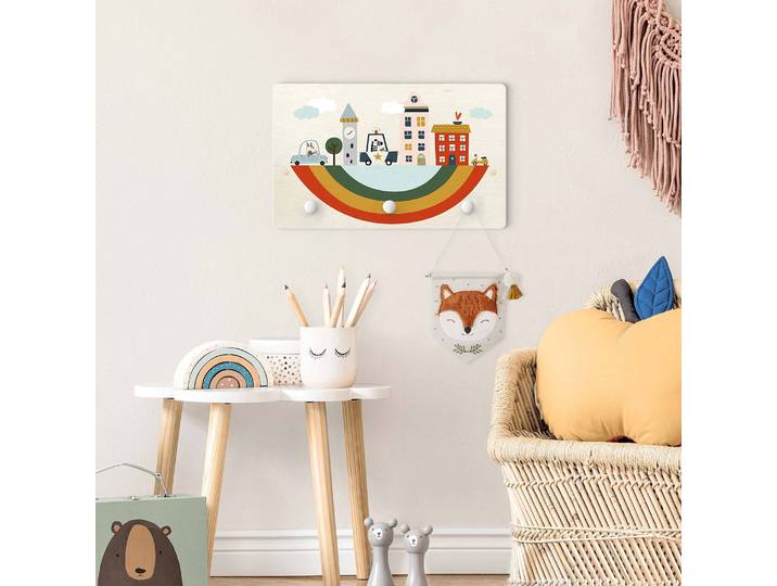 Patère enfants Île dans le ciel 40 x 25 x 1cm Multicolore