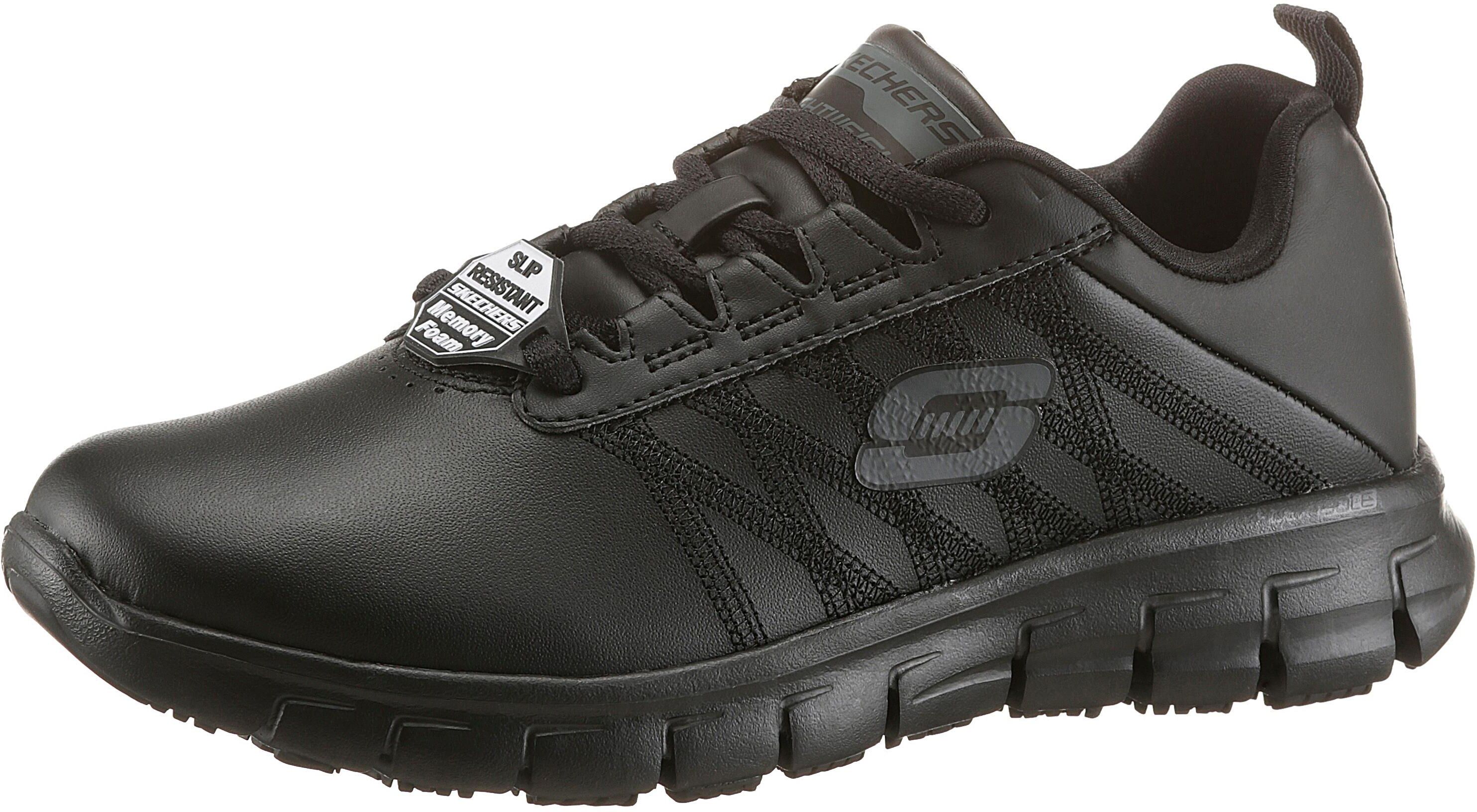 Berufsschuh SKECHERS "Sure Track Erath Schnürschuh" Gr. 38, schwarz, 38, Leder, Schuhe, Berufsschuh, Schnürschuh für Gastronomie,Pflege mit rutschhemmender Laufsohle schwarz 38