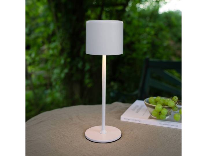 Accu-tafellamp Filo voor buiten, wit Filo, dimbaar, wit / opaal, metaal, Modern