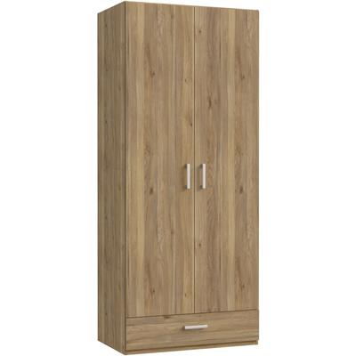 Kleiderschrank FORTE, eiche, B:88,9cm H:210,5cm T:54,2cm, Holzwerkstoff, Schränke, Kleiderschrank, Drehtürenschrank, Stauraum, Schublade