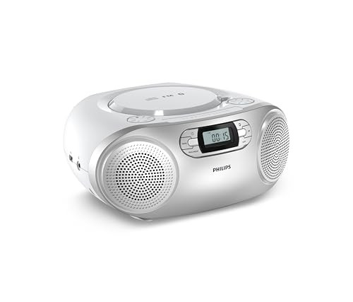 Philips TAZ2000 draagbare CD Soundmachine met FM-radio, Bluetooth 6.0, USB, audio-ingang en Dynamic Bass Boost, zilver