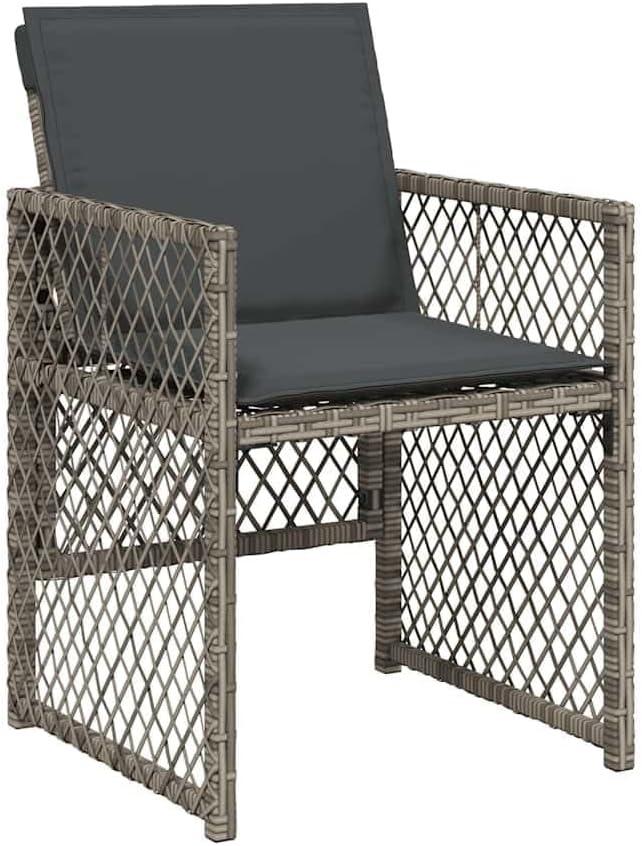 4er-Set klappbare Gartenstühle aus grauem PE-Rattan mit Kissen und pulverbeschichtetem Stahlrahmen