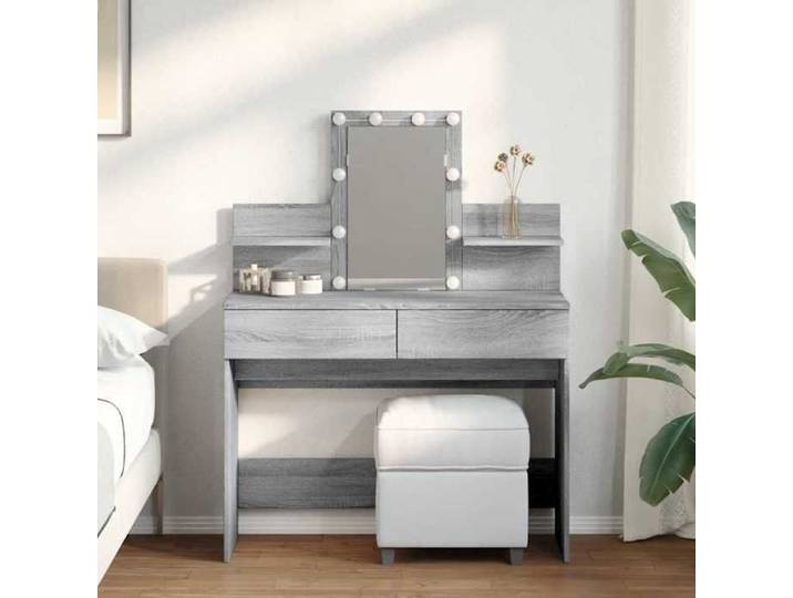 Coiffeuse LED sonoma gris 100x40x130 cm éclairage intégré meuble beauté design scandinave grand