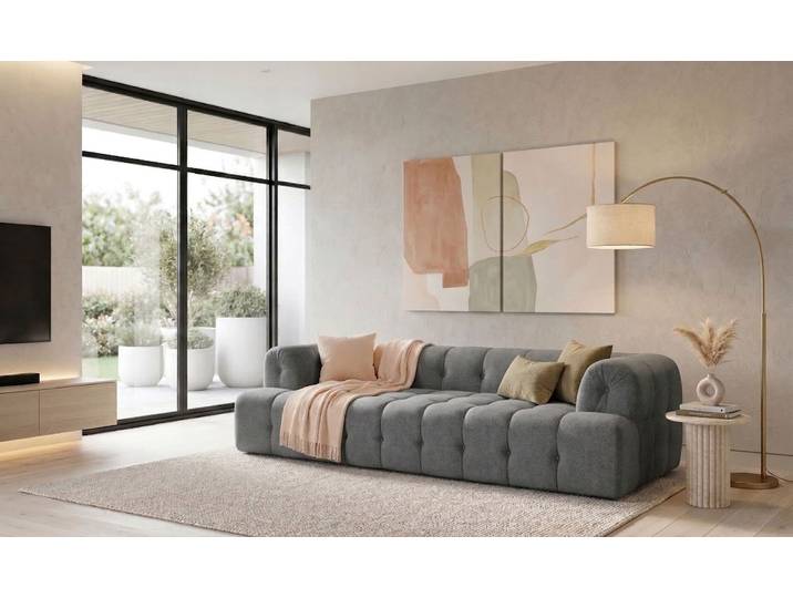 3-Sitzer HOME AFFAIRE APERIRE Design-Sofa, moderne Steppung, Breite 225 cm , grau (dunkelgrau), B:225cm H:77cm T:100cm, 100% Polyester, Sofas, mit Wellenunterfederung, gemütlich und modern, komfortables Sitzgefühl