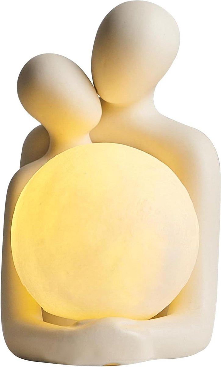 Wit Keramisch Paar Standbeeld - Romantisch Liefdesbeeldje - Abstracte Sculptuur voor op Tafel - Hoogte: 15 cm