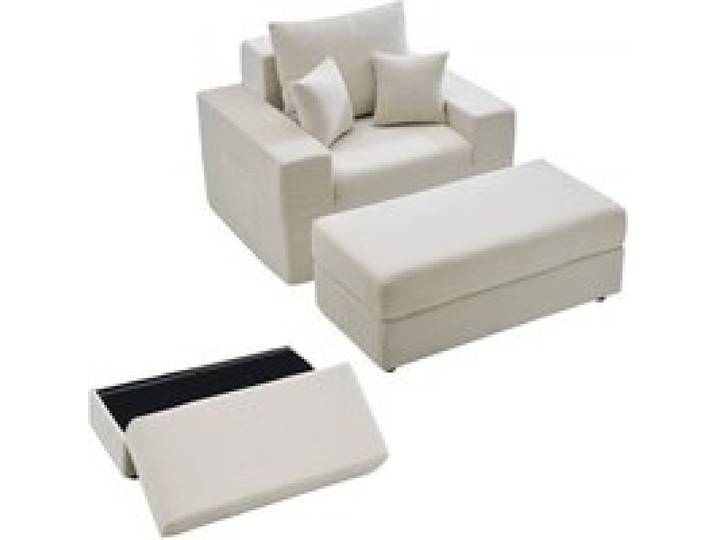 VEVOR Chaiselongue 1115 mm, Modulares Sofa für Lounge ohne Stützstreben, Übergroßer Lesesessel aus Cord mit Kissen & Armlehnen & Tiefer Sitzfläche, Loungesessel für Wohnzimmer Schlafzimmer Beige