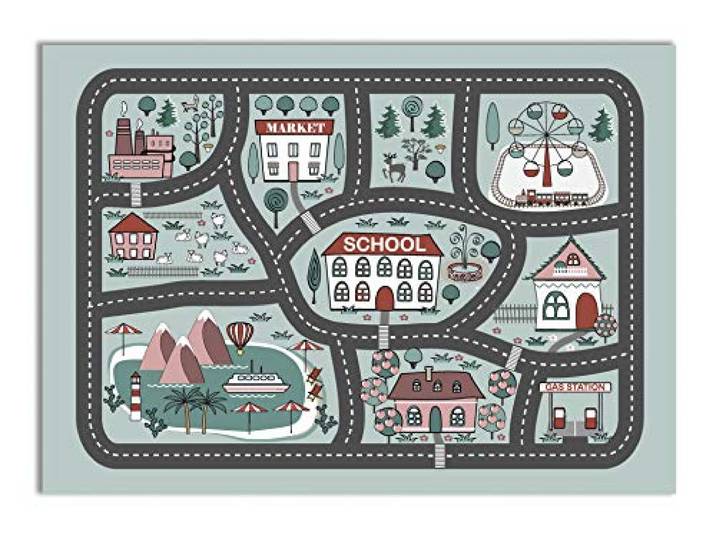 Panorama Tapis Vinyle - Modèle Ville des Enfants 120x170 cm - Différentes Tailles - Deco Maison\, Cuisine\, Chambre et Exterieur