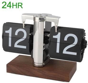 Uplift Picks Modern Automatic Flip Desk Clock With Wooden Base wood Black