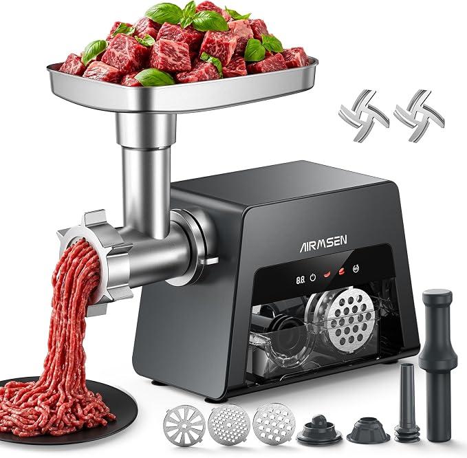Fleischwolf Elektrisch 3-in-1, Aluminium-Gussgehäuse, Wurstfüller & Kibbemacher, 2500W Max-Leistung, 3 Geschwindigkeiten, Leiser Motor für Haushalt & Hobby-Koch