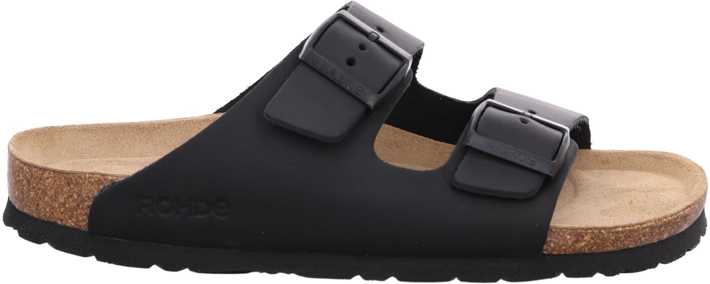 Pantolette ROHDE "Grado", Herren, Gr. 42, Leder, schwarz, Schuhe Pantolette, Sommerschuh, Schlappen, Poolslides, ergonomisch geformtes Fussbett schwarz 42, Leder
