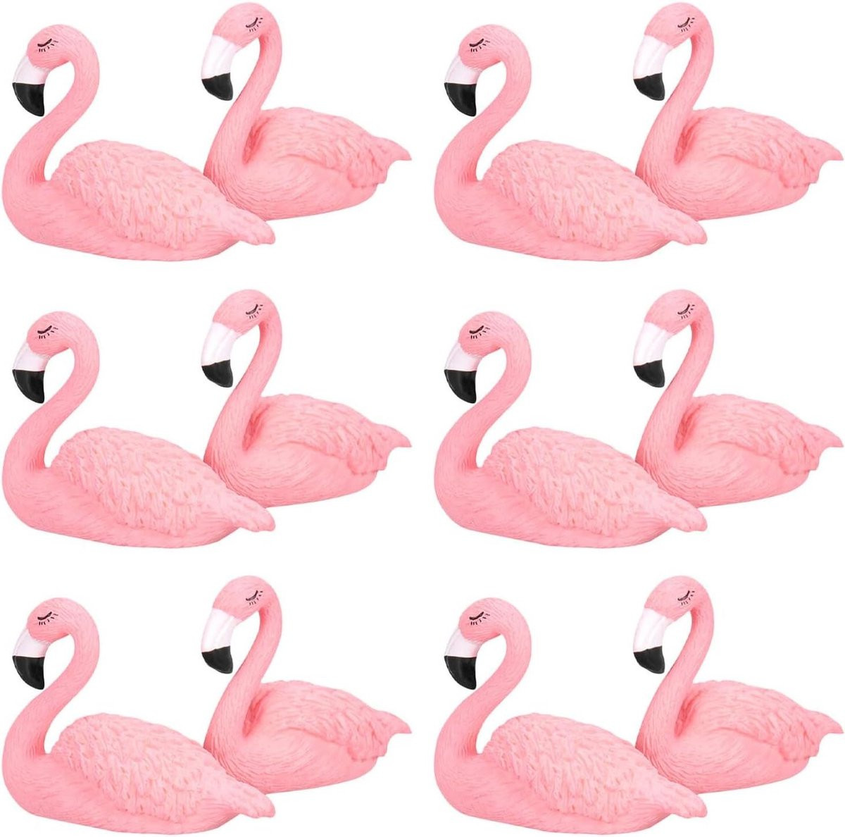Set van 12 roze miniatuur flamingo beeldjes voor decoratie binnen