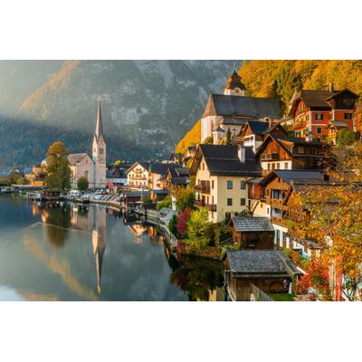 Fototapete PAPERMOON "HALLSATT-ALPEN DORF SALZKAMMERGUT SEE SALZ", bunt, B:2,5m L:1,86m, Vlies, Tapeten