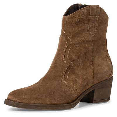 Cowboy Stiefelette TAMARIS, Damen, Gr. 39, braun, Veloursleder, aufgeraut, unifarben, Schuhe Cowboy-Stiefelette Cowboyboots Stiefelette, Blockabsatz, Festival, Western-Boots mit modischen Nähten, Topseller