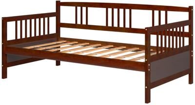 Costway Twin Size Wooden Slats Daybed Bed with Rails-Cherry