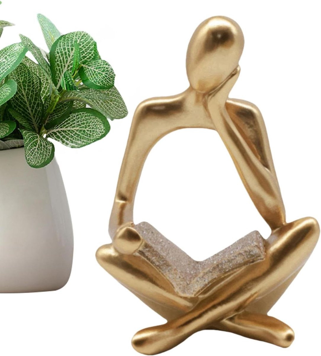 Denkbeeld Sculptuur - Abstract Beeld voor Woondecoratie - Goud - Breedte: 9 cm