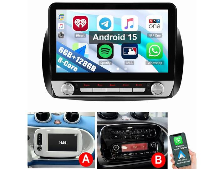 ESSGOO 10,1 Für Smart Forfour Fortwo 453 2014-2019 Carplay GPS Autoradio (RDS, Digitalradio (DAB), FM)