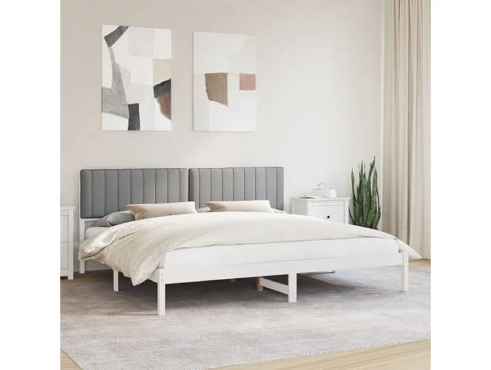 RJPLMFV Bettgestell aus massivem Kiefernholz, hellgrau Gepolstertes Kopfteil, modernes Design, inklusive Latten, waschbarer Bezug, einfache Montage