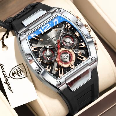 Youfap Market Luminous Waterproof Chronograph Men's Sports Watch With Silicone Strap silver Black