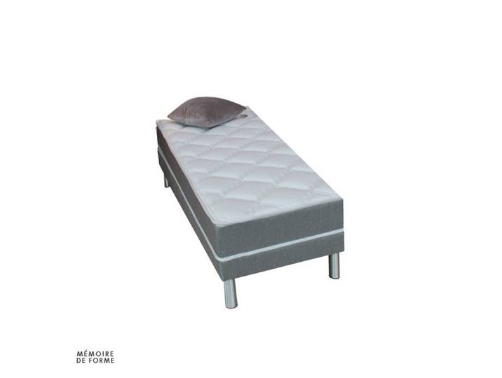 Ensemble Matelas Mémoire de Forme Gris Chiné + Sommier - ECO LITERIE - 90x190cm - Ferme - 1 place