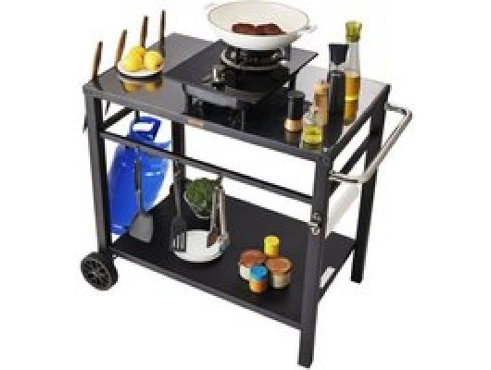VEVOR Servierwagen Küchenwagen 100 x 64 x 83,5 cm Outdoor-Grill-Esswagen mit Doppelter Ablage, Beweglicher Grilltisch für die Zubereitung von Speisen, Multifunktionale Tischplatte aus Eisen Schwarz
