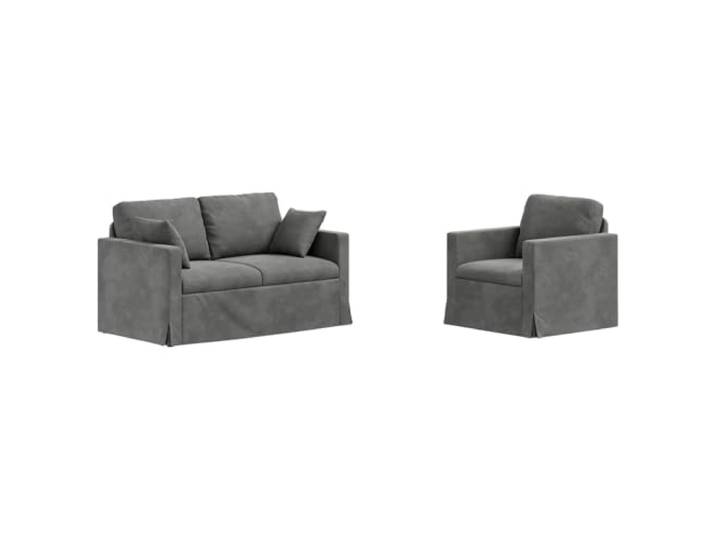 Makastle Sofa Couch 2er Set Dunkelgrau Samt