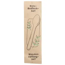 greenbox - Holz-Besteck-Sets Löffel & Serviette, 16 cm, biobeschichtet, 500 St.