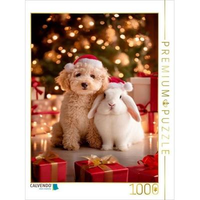 CALVENDO Puzzle Welpe und Kaninchen - Weihnachtsengel | 1000 Teile Lege-Größe 64 × 48 cm Foto-Puzzle für glückliche Stunden, von , Calvendo Puzzle