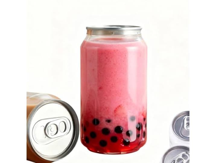 Glowdora Einweg-Dosenverschließbecher Aus Kunststoff Mit Aluminiumdeckeln – Auslaufsicher, Pet-Saftflaschen Mit Deckel, Kompatibel Mit Dosenverschließmaschinen. 330ml/4.5in(300sets)