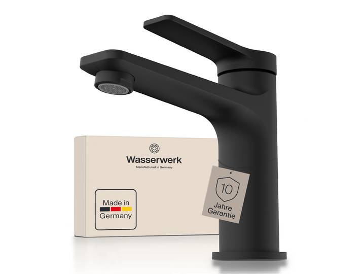 Waschtischarmatur WASSERWERK WT 12 , schwarz (schwarz matt), B:5cm H:15,5cm T:17cm, Messing, Armaturen, Waschtischarmatur, inkl. Popup, wassersparend