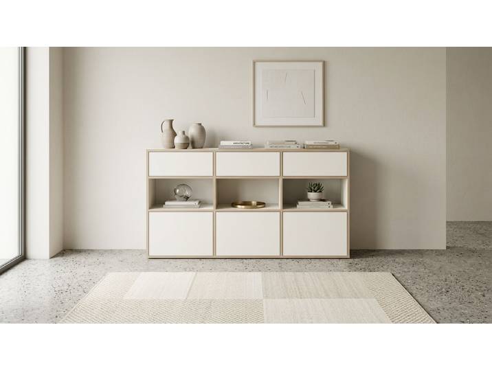 Sideboard mit Schubladen - Kommode wie vom Tischler o. Schreiner Premium Dekore Weiß Multiplex Kante