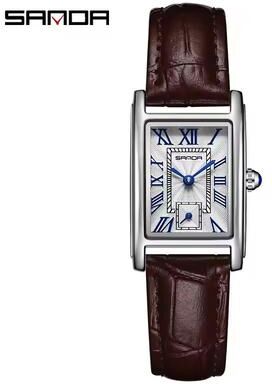 Quick Pick Pro SANDA Elegance Rectangular Quartz Watch For Women Waterproof Leather Dress Watch c