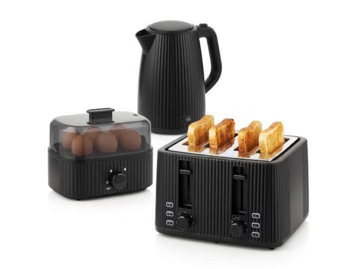 HOMCOM Wasserkocher Toaster Eierkocher Set 1,7L 2200W Edelstahl Schnell Wasserkocher, 4 Scheiben Toaster, 7 Bräunungsstufen, Kontrollleuchte, Signalton-Timer für 1-6 Eier