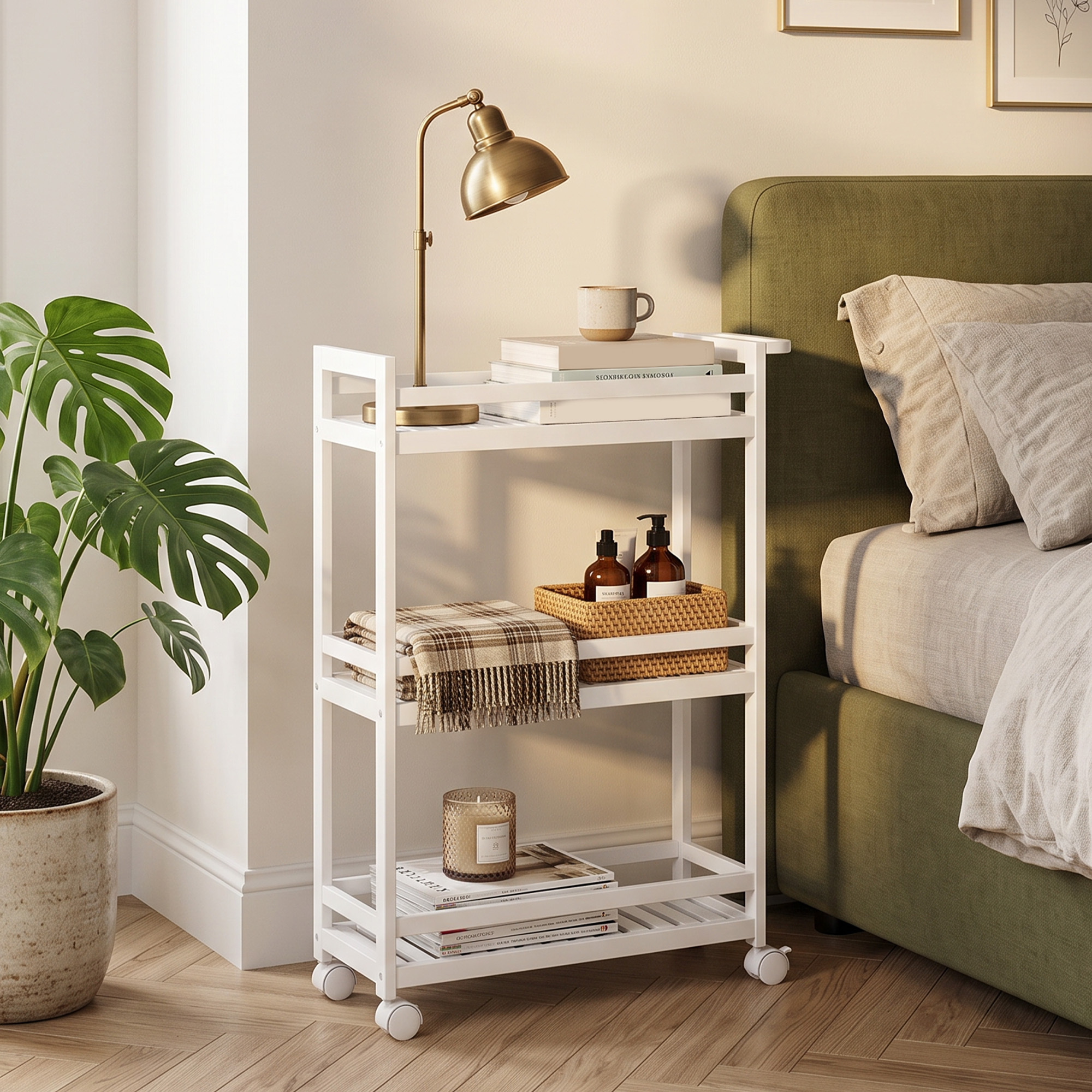 Homcom Carrello da servizio a 3 piani in bambù con protezione anticaduta, 55x20x75 cm   Aosom Italy