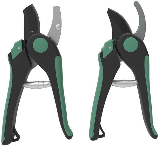 2-delige groene metalen tuingereedschapset met bypass-schaar voor volwassenen